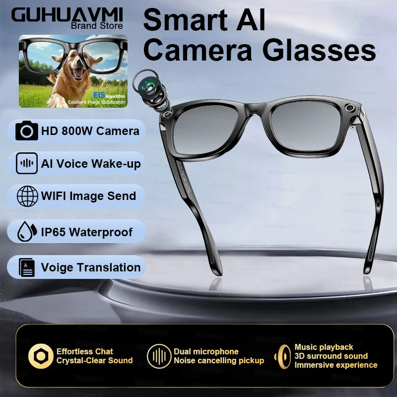Smart AI Translation Smart Glasses Take Photos Recognizing Objects 4K Camera Bluetooth Music Call Intelligent Recording Glasses