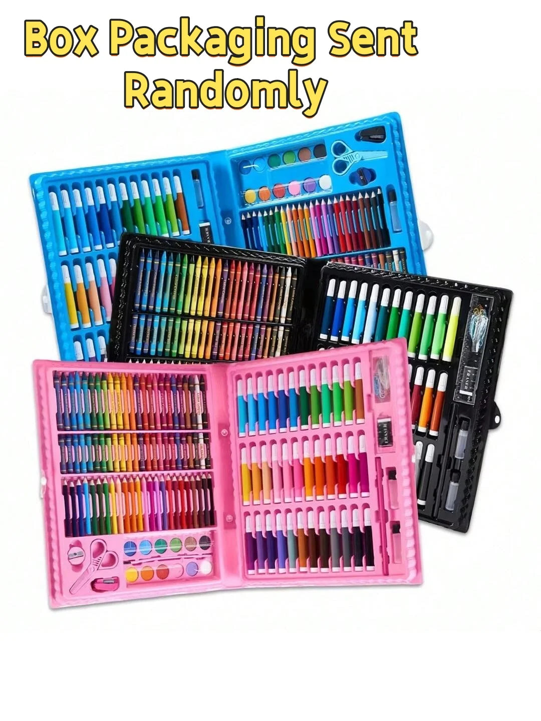 Children's Watercolor Painting Set, Including Illustration Books, Crayons, Pencil Sharpener, Eraser, Marker Pen Set and Drawing Book (Random Box Designs, All Accessories Are Shipped in Random Combinations)