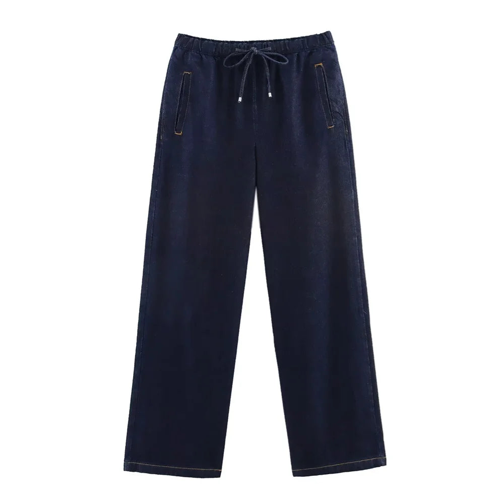 Women's Versatile Denim Long sleeved Short Shirt Top Long pants Set Spring/Summer New Product Casual Women's Wear