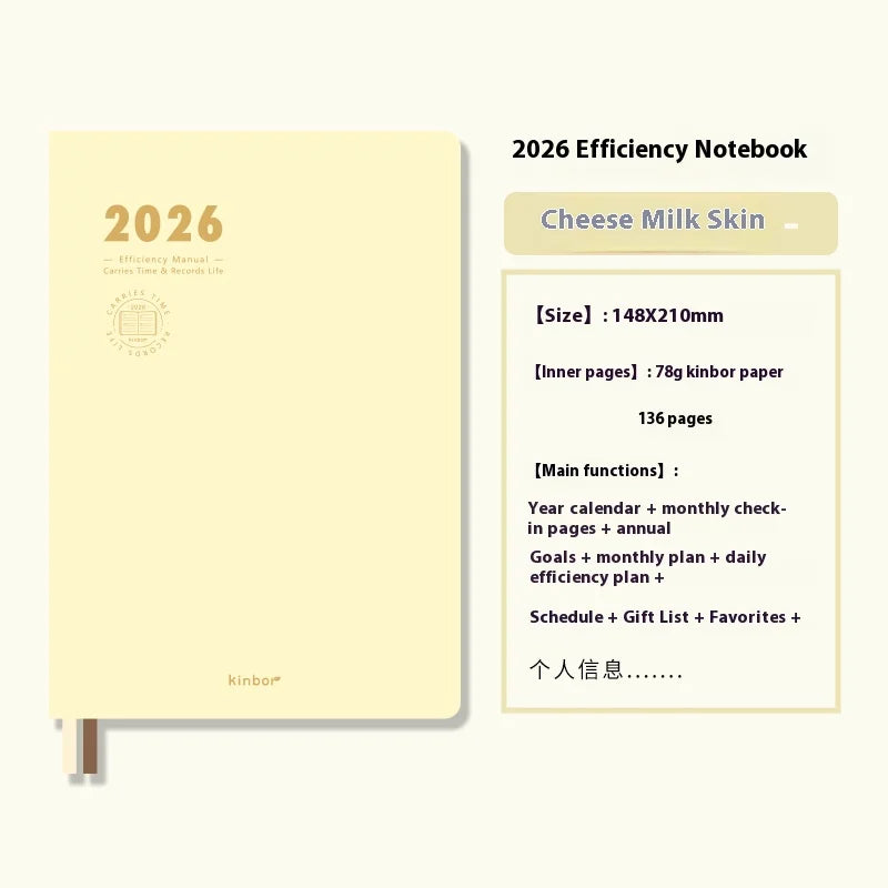 Kinbor 2026 A5 Efficient Planner Notebook,2 Days per Page with Habit Tracker,To-Do Lists&Time Management for Workplace, College