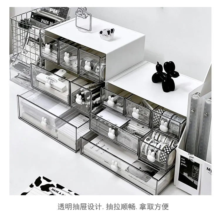 Desk Organizer 3 Layers Desktop Storage with Drawer Organizer Large Capacity Drawer Hairpin Makeup Cosmetics Jewelry Storage Box