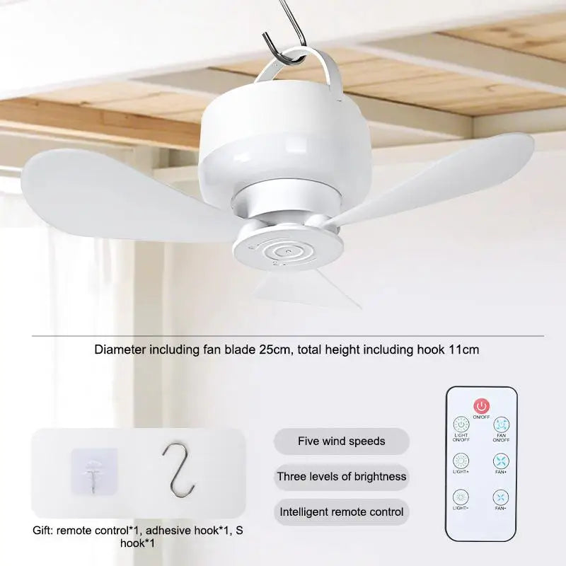 ventilateur de plafond USB Rechargeable Ceiling Fan With Light Remote Control Portable Small Fan Lamp Ceiling Fans For Bedroom