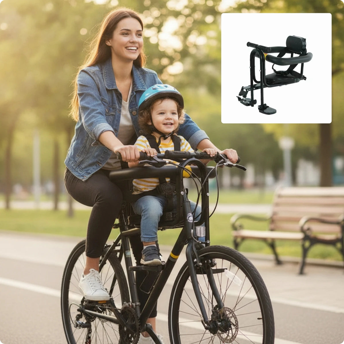 Child Bike Seat Front Mount Safe with Harness Guardrail Padded for Toddlers Kids Family Rides Outdoor Cycling Bike Accessories