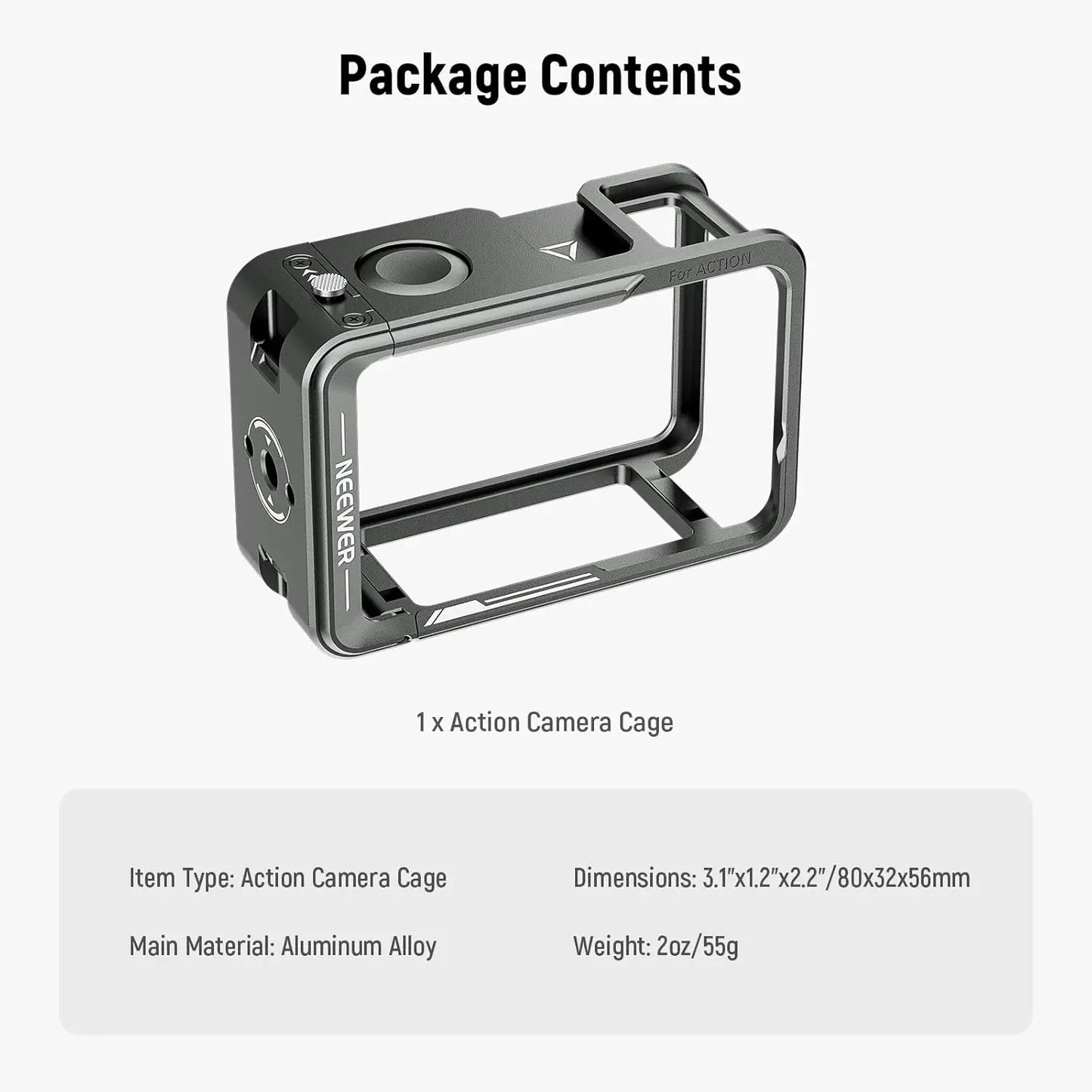 NEEWER Cage for Action 5 Pro, Protective Metal Video Rig with Cold Shoe Compatible with DJI Osmo Action 5 Pro Action 4 Action 3