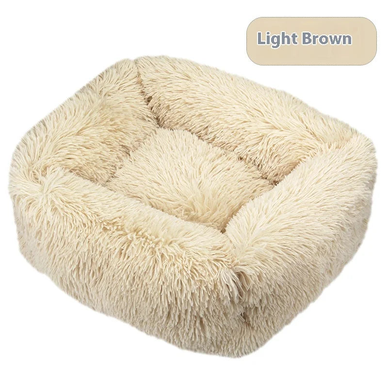 Square plush pet bed, provides warmth in winter, suitable for cats and dogs, can be used as a mattress, pet supplies