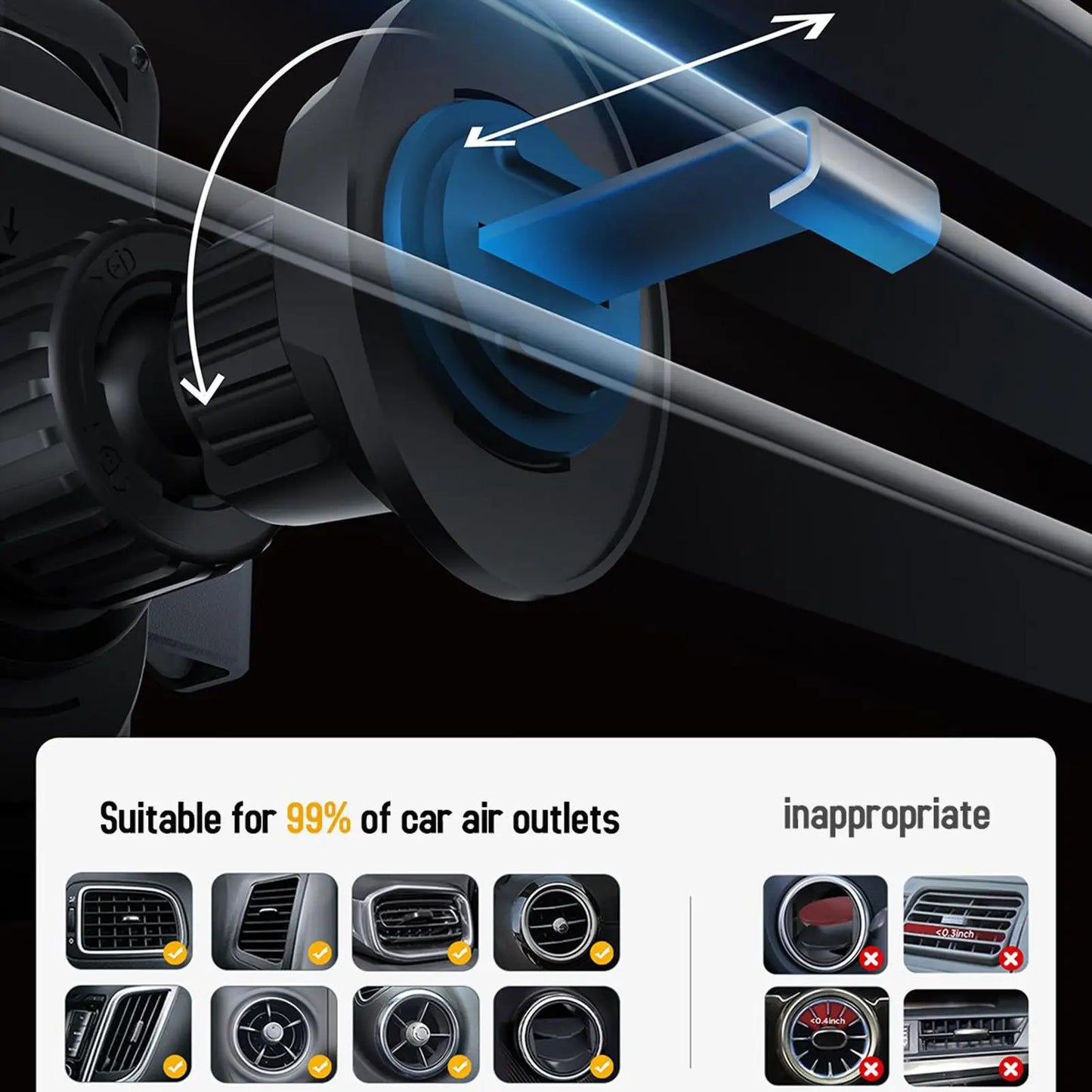 Wireless Phone Charger for Car 15W Fast Charging Air Vent Cradles Auto Clamping Phone Holders for Music Control Video Streaming