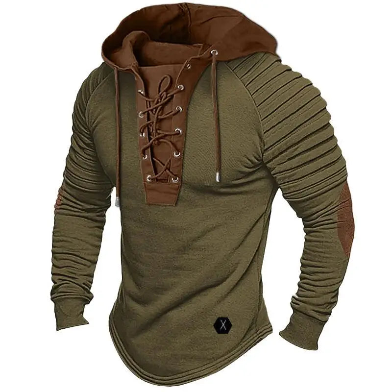Men's Hoodie Long Sve Lace up Top Polyester Fabric Breathable Comfortable Long T-irt Hooded Design Spring Summer Faion