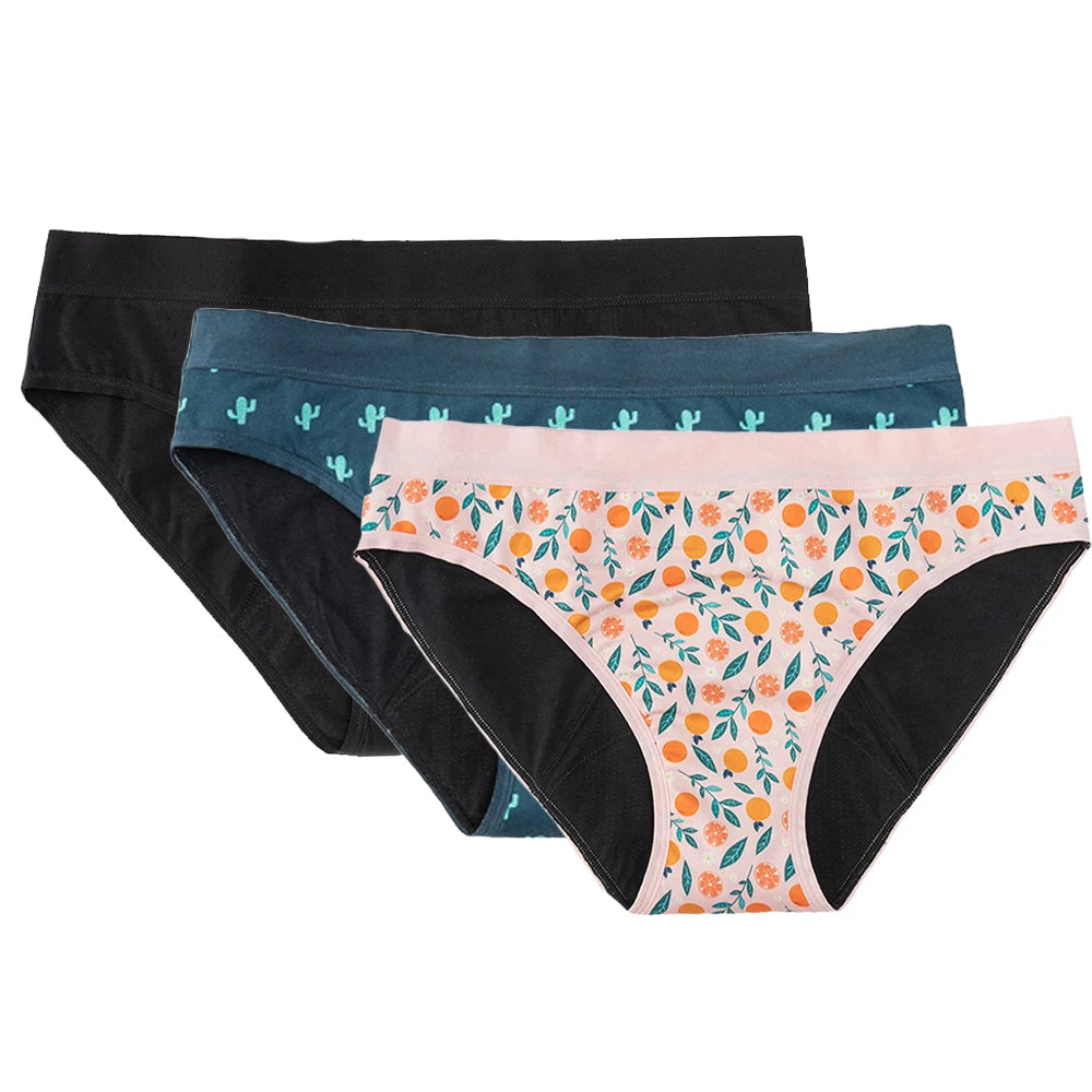 3PCS/Lot Girls Cotton Menstrual Panties For Teenager Printing Fabric Underwear 4-Layers Medium Flow Absorption Panties for Girls