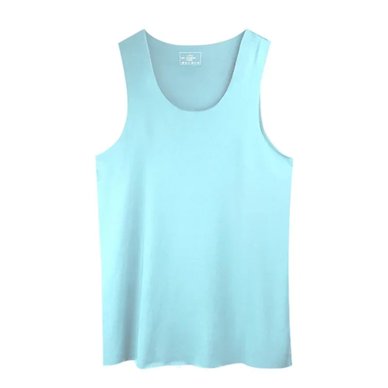 Men's ice silk sports trackless solid color I-word sweat vest single sleeveless tight-fitting fitness one-piece base shirt