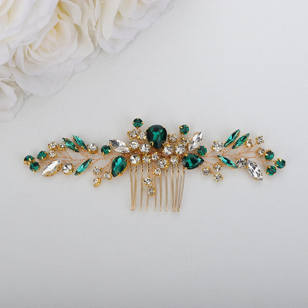 Crystal Flower Bride Hair Accessories Red Wedding Head Jewelry Blue Rhinestone Headdresses Women Hair Comb 9 Colors Headpieces