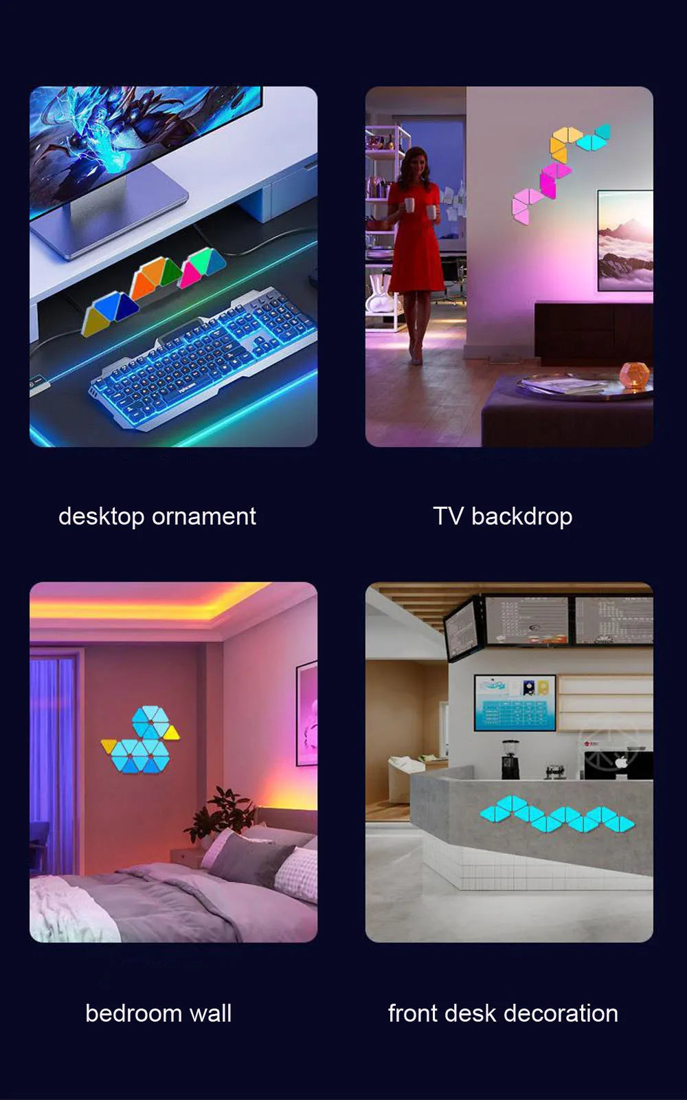WIFI Bluetooth 5V USB Triangle Lamps Quantum Atmosphere LED Night Light For Game Bedroom Decoration Creative Decorat Wall Lamps