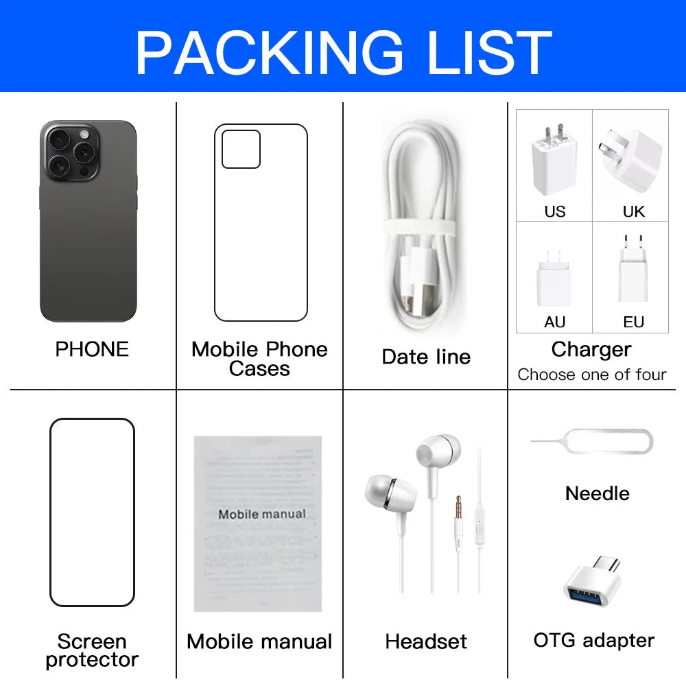 Unlock i15ProMax Smartphone for Android and 64GB TF Card Set,Dual SIM Cell Phone,6.8" FHD,16GB+1TB GPS Goodplay Store App Wifi