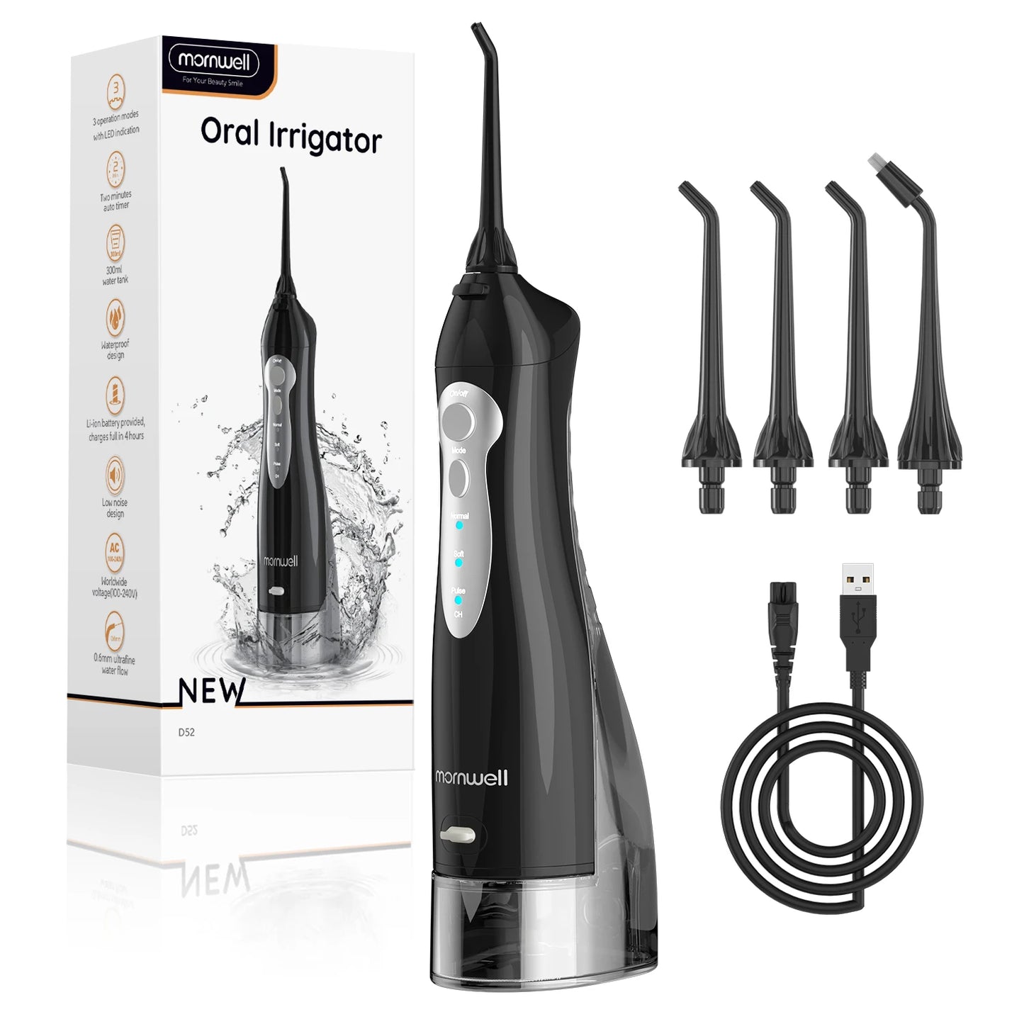 Water Dental Flosser Cordless Oral Irrigator with 300ml 5 Tips 4 Modes USB Charger Portable Travle Irrigation Dental Cleaner