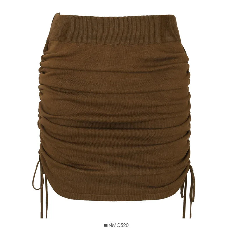 Women's High Waist Ruched Drawstring Bodycon Mini Skirt Stretchy Knit Casual Party Clubwear Summer Bodycon Short Skirt