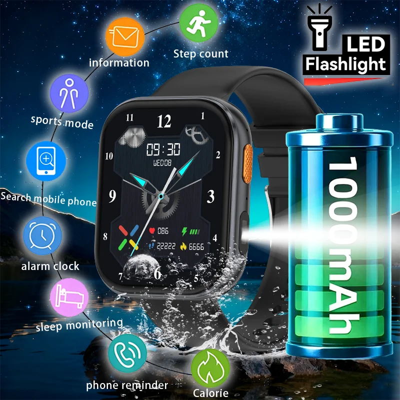 2025 New Military Grade Smartwatch Men 2.04" HD Screen Waterproof Sports Fitness Tracker Bluetooth call Smartwatch birthday gift