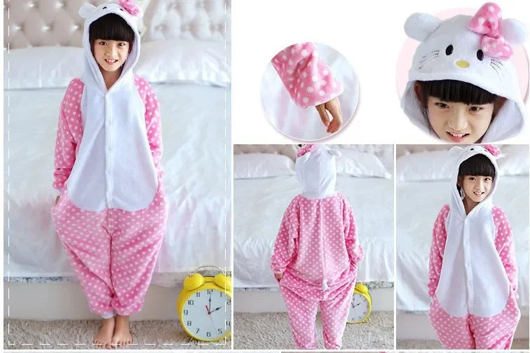 Stitch Pajama Children Cartoon Plush Kigurumi Onesies Winter Warm Clothes for Girls Christmas Gifts