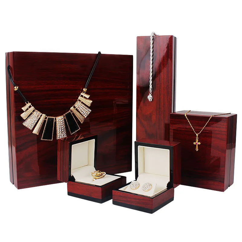 High Gloss Wooden Lacquer Finish Jewelry Ring Earing Box Jewellery Necklace Pendant Bracelet Packaging Storage Case