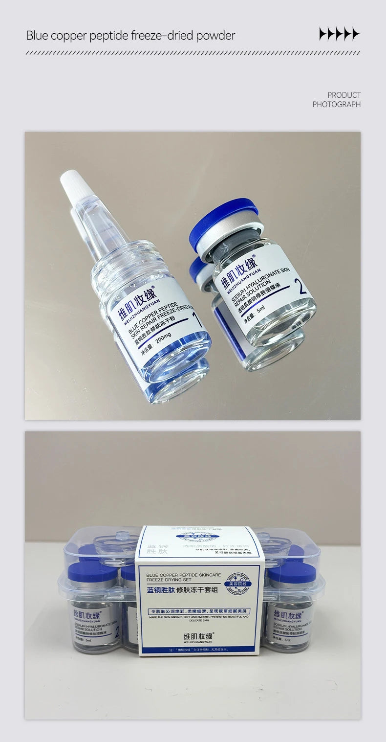 Blue Copper Peptide Freeze Drying Set Freeze-dried Powder, Improve Wrinkle Essence Shrink Pores Acne Treatment Skin Care Set