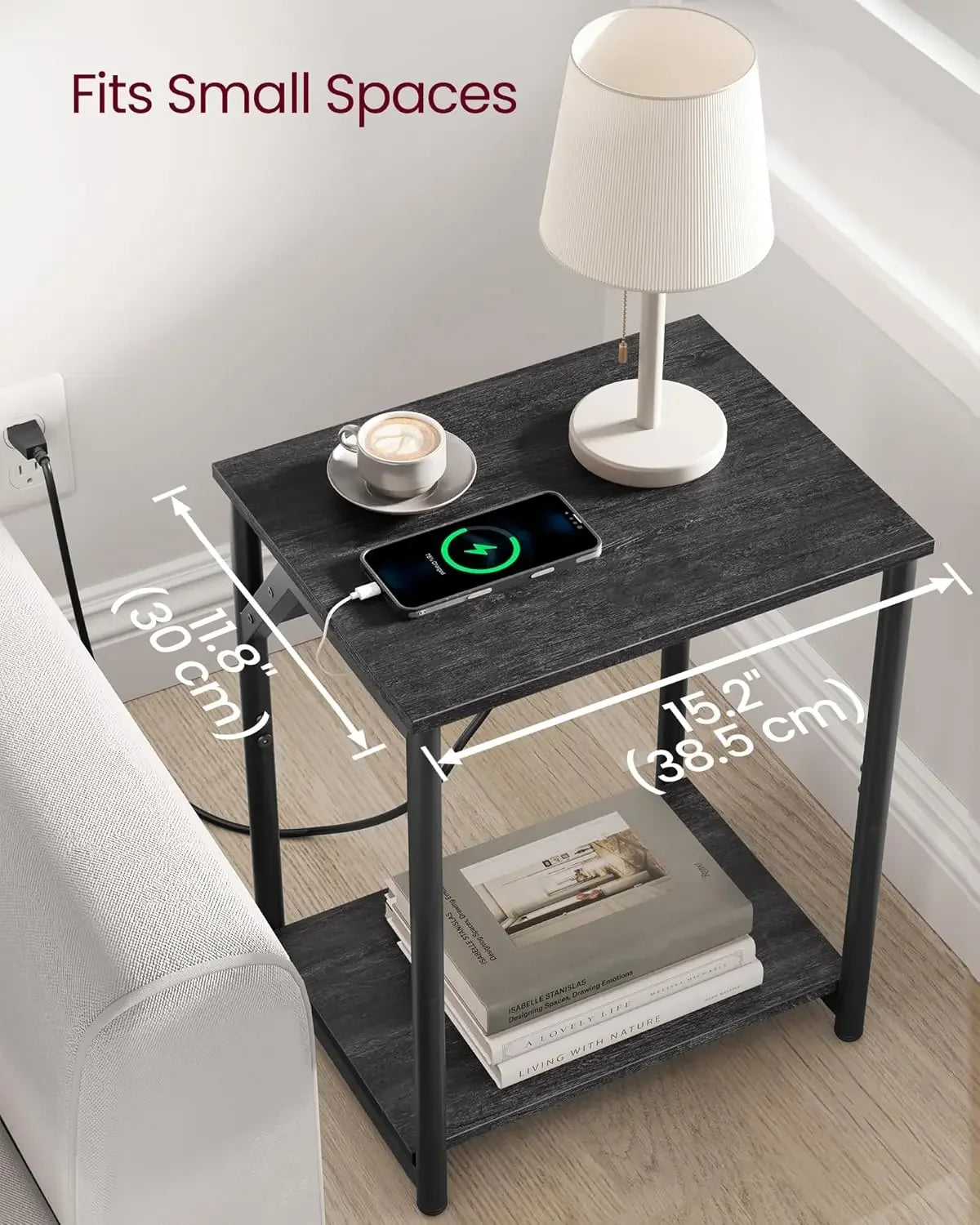 End Table with Charging Station, Set of 2, Small Side Tables for Living Room, Bedroom, Nightstand with Outlets and USB Ports