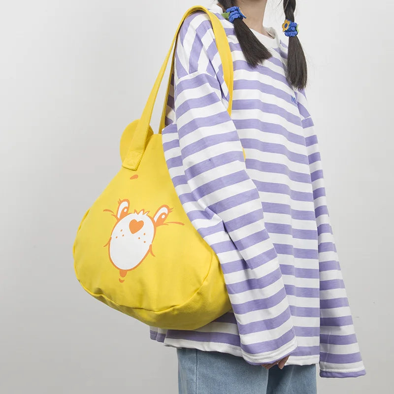 Personalised Tote Bag for Women, Girls Student Custom Your Name Canvas Shoulder Bag, Cute Bear Crossbody Hand Bags, Casual Tote