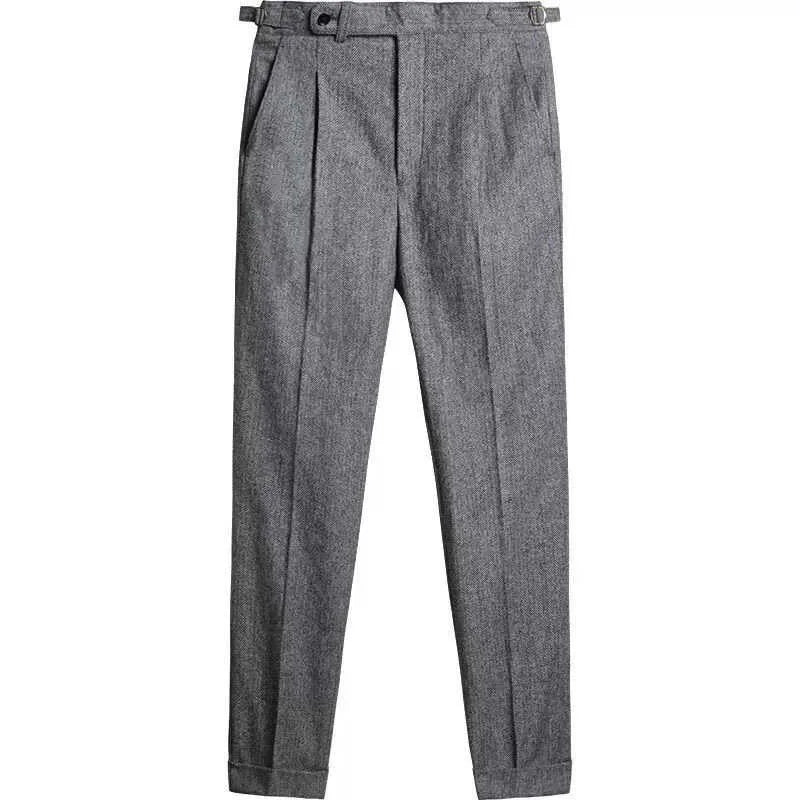 Vintage Naples Wool Herringbone Pants Autumn and Winter American-Style Coarse Twill British Slim-Fit Casual Pants
