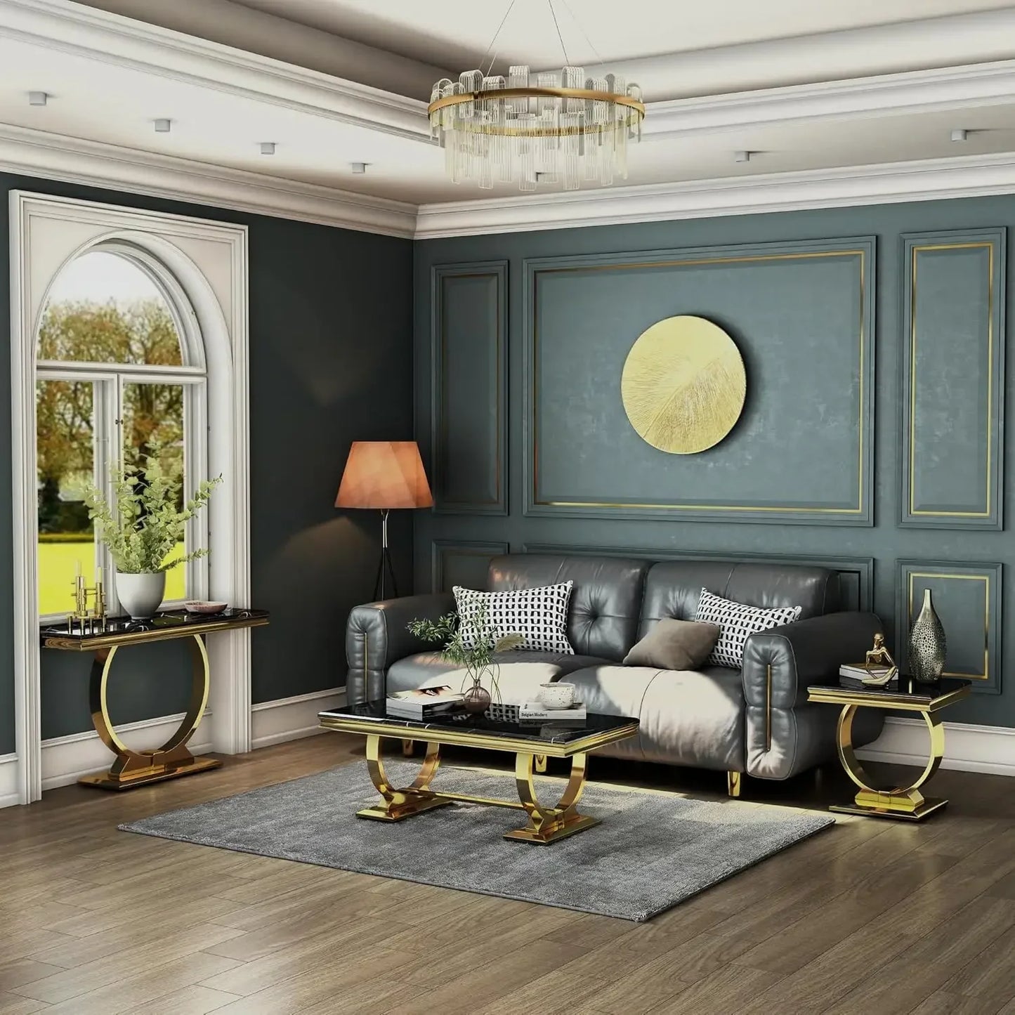 Black Gold Console Table, 50" Black EntranceTable with Gold U Shaped Base, Luxury Entryway Table for Living Room, Entryway, Sofa