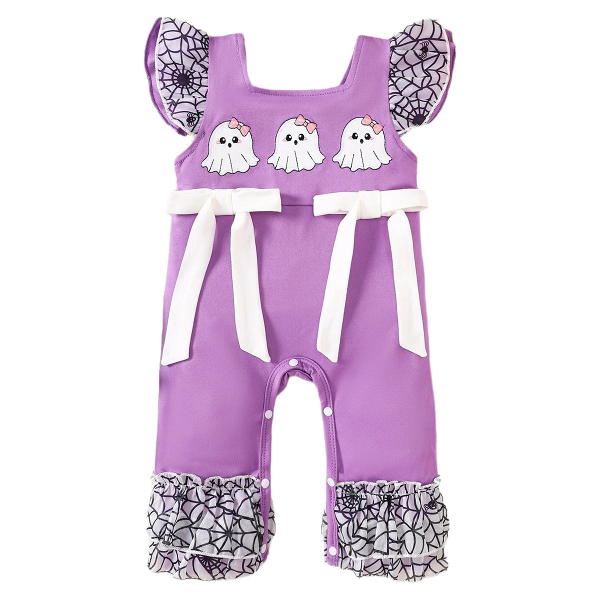Infant Girls Halloween Theme Party Carnival Pumpkin Ghost Skeleton Cosplay Costume Skull Pumpkin Face Apparition Print Romper