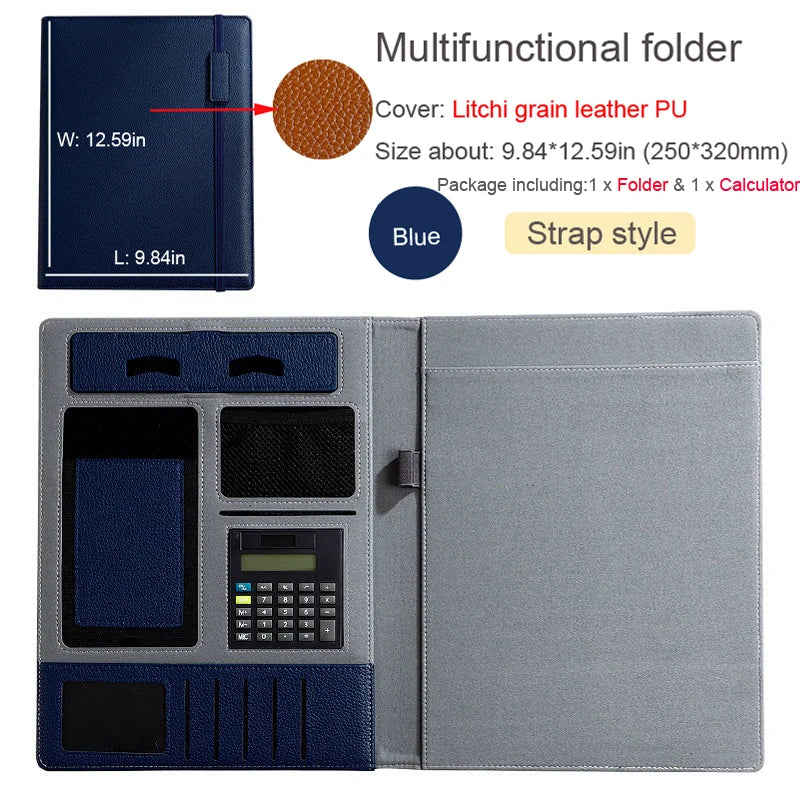 A4 Leather Padfolio Portfolio File Folder Man Document Holder Desk Organizer Executive Folders Calculator Briefcase for Office