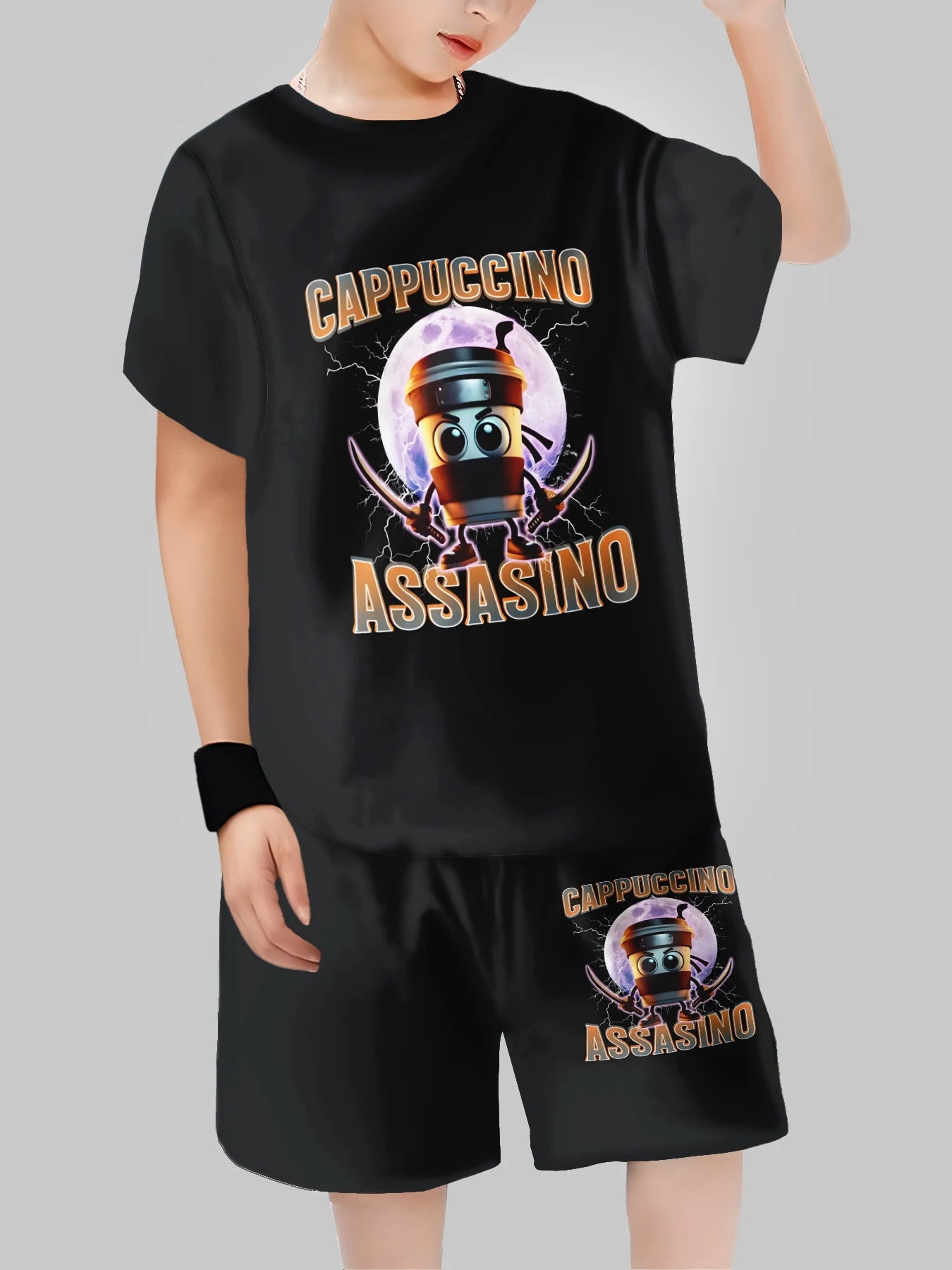 Fashion AI Games TungTungTung Sahur Design T-shirt+Shorts Summer Clothing Set Sports Suit T-Shirt & Pants Baby Outfits