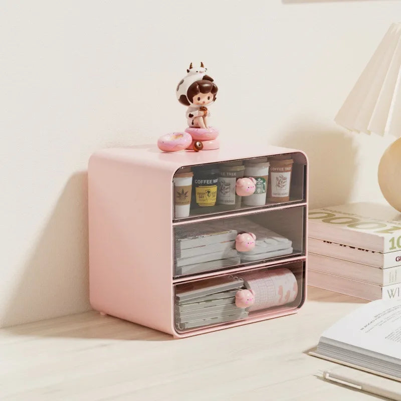 2-layer Cartoon Creative Pen Holder Storage Box Office Desktop Rabbit Makeup Organizer Children's Girls Student Desk Organizer