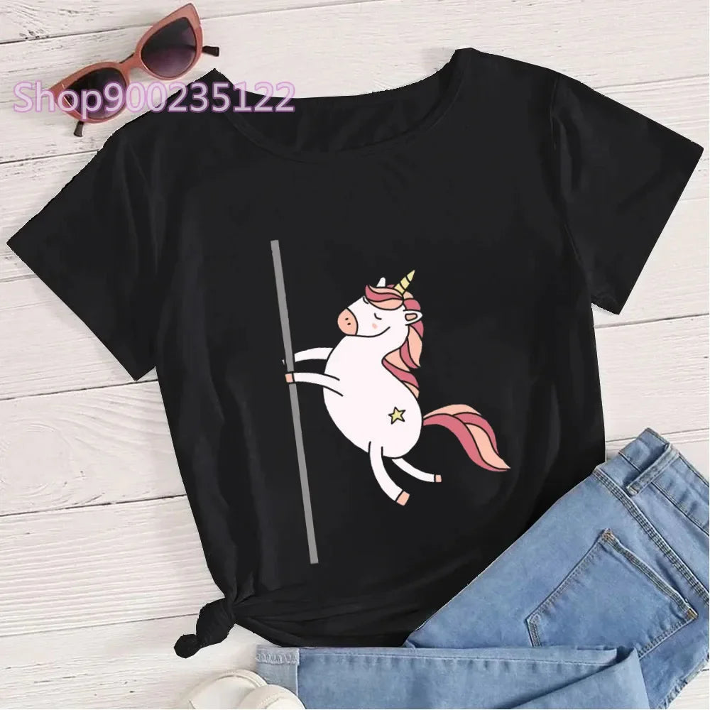 Just Pole It T-shirts Women Printd Letter Tshirt Women's Short Sleeve Fashion Pole Dance Tops Streetwear Cute Unicorn T-shirt