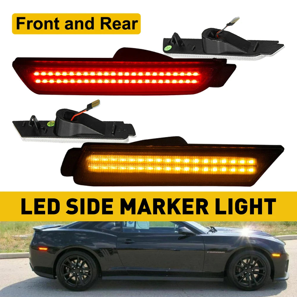 2/4Pcs LED Bumper Side Smoked Marker Light for Chevy Camaro 2010 2011 2012 2013 2014 2015 Yellow Red Front Rear LED Fender Lamps