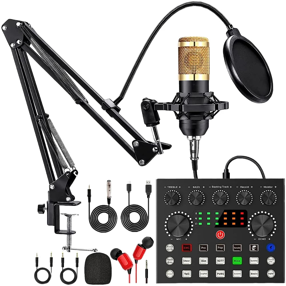 Podcast Equipment Bundle with BM800 Microphone and V8 Sound Card Podcast Microphone Bundle for Windows Gaming Live Streaming