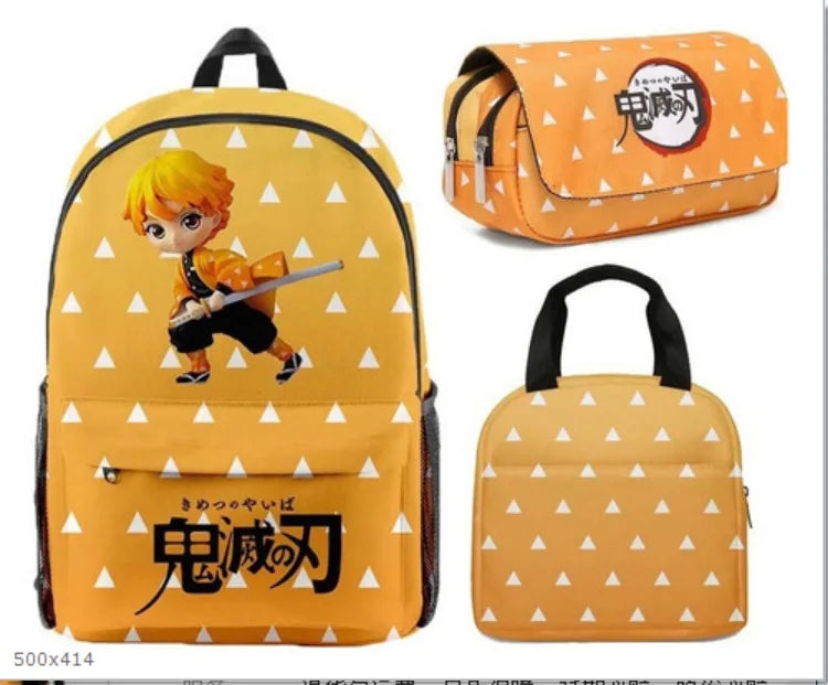 Demon Slayer Backpack Anime Print Large capacity School Bag 3 Piece Set Lunch Bag Pencil Case Tanjirou Nezuko Boy Girl Student