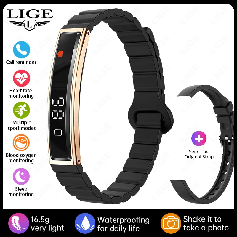 LIGE Ladies Smart Bracelet Men Health Sleep Heart Rate Monitoring Fashion Sports Band Fitness Tracker Smart Wristwatch For Women