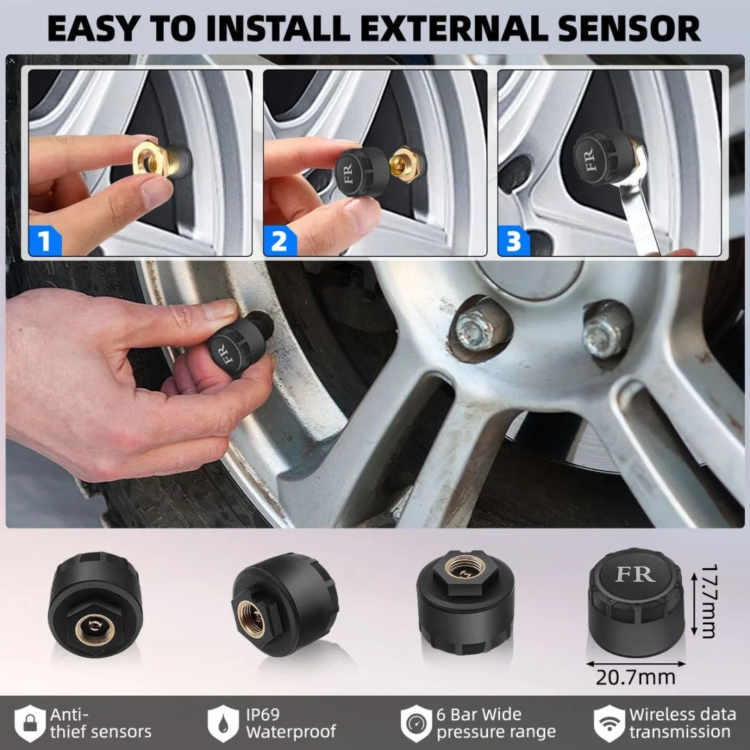 Car Tire Pressure Monitoring System Solar TPMS Sensors Security Alarm LCD Display Tyre Pressure Monitor Temperature Warning