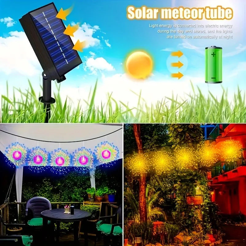 4pcs Solar Firework Lights LED Copper Wire with 8 Modes Solar Powered for Outdoor Wedding Christmas Party Solar Garden Light