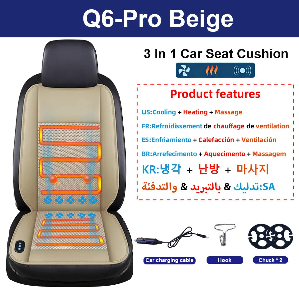 10 Hidden Fans 3 In1 Car Seat Cover Cooling Heating Massage Multi-Functional Seat Car Cool Air Seat Cushion Fast Blow Seat Cover