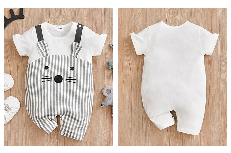 0-18 Baby Jumpsuit Cute Cartoon Shoulder Strap Mouse Cotton Comfortable Boy And Girl Summer Short Sleeved Newborn Clothes