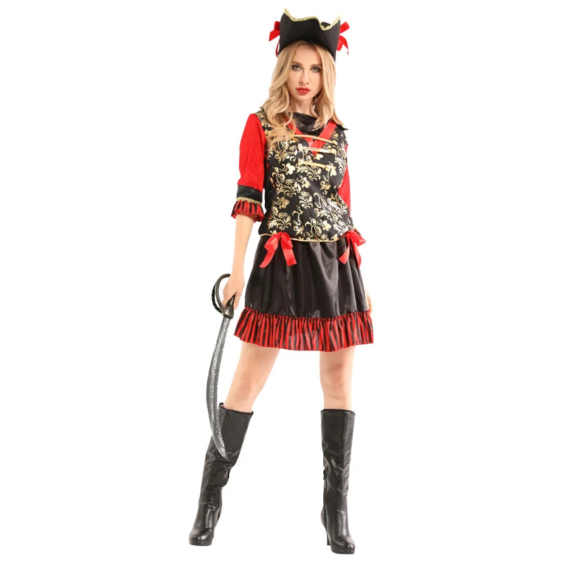 Halloween Theme Women Fancy Dress ,Parent-child Role Playing Cosplay Costumes,Female Pirates Captain of the Caribbean