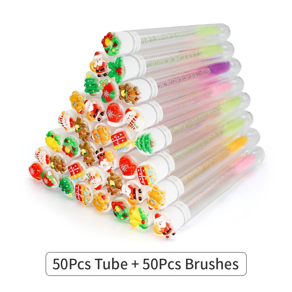 Christmas Eyelash Brush Tubes With Lash Reusable Mascara Wands Replaceable Makeup Applicators Dust-proof Lash Extension Supplies