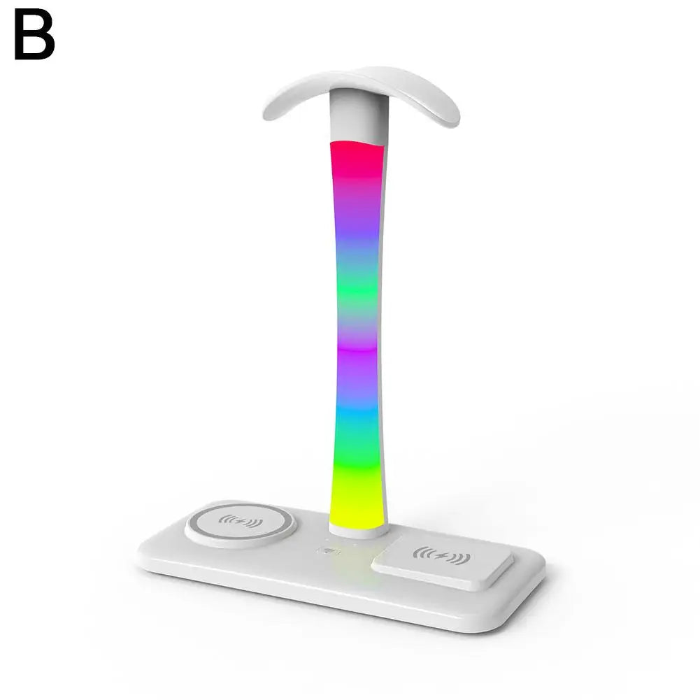 Multi Functional Headphone Stand Multi In One Wireless Charger Colorful LED Ambient Light Bracket For Headphones