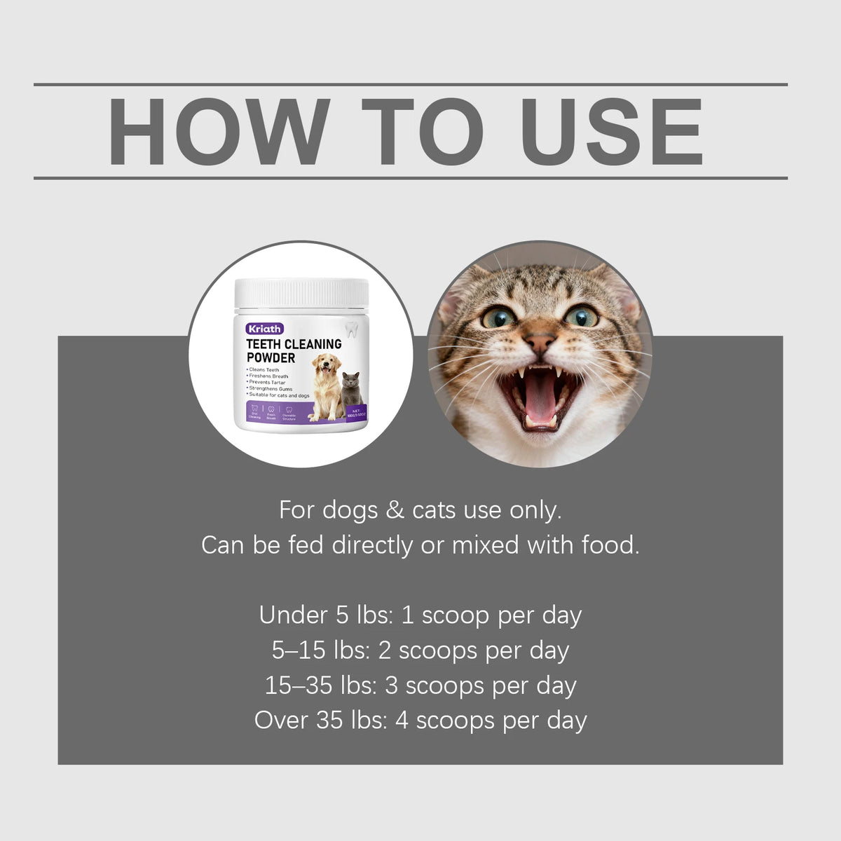 Pet Dental Powder for Dogs and Cats Reduces Tartar and Plaque Freshens Breath Improve Oral Odor Daily Pet Oral Hygiene Powder