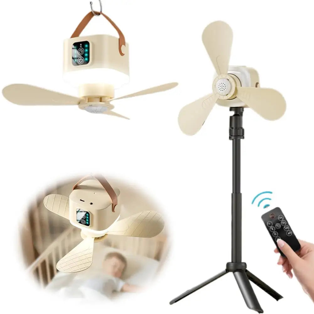 New Portable Rechargeable Ceiling Fan Wireless USB Hanging Fan With Timed remote control for Students Dorm Bed Outdoor Camping