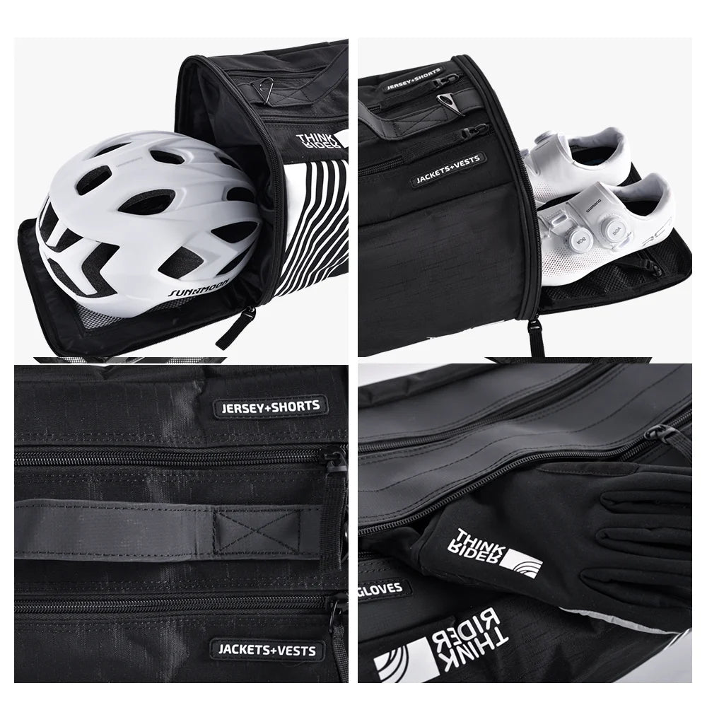 ThinkRider Race Day Essential Cycling Rain Bag Tote with bike helmet and riding shoes, bowling bag, gym bag