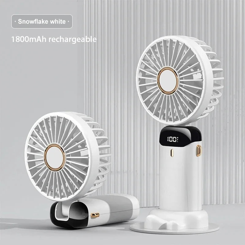 Folding Fan Mini Portable Hand-Held Fan Rechargeable Multifunctional Fan With Display Screen Neck Hanging Fans