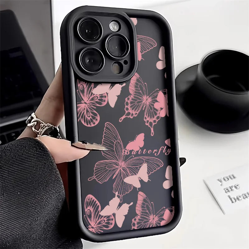 Black Butterfly Silicone Phone Case For iPhone 11 13 14 12 15 17 16 Pro Max XR XS X 7 8 Plus SE 2020 2022 Candy Color Soft Cover