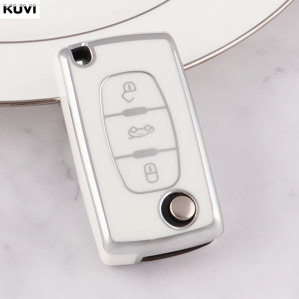 TPU Car Flip Key Case Cover Shell Fob Keyless For Peugeot 107 207 307 308 407 607 3008 5008 For Citroen Xsara Picasso C5 C6 C8