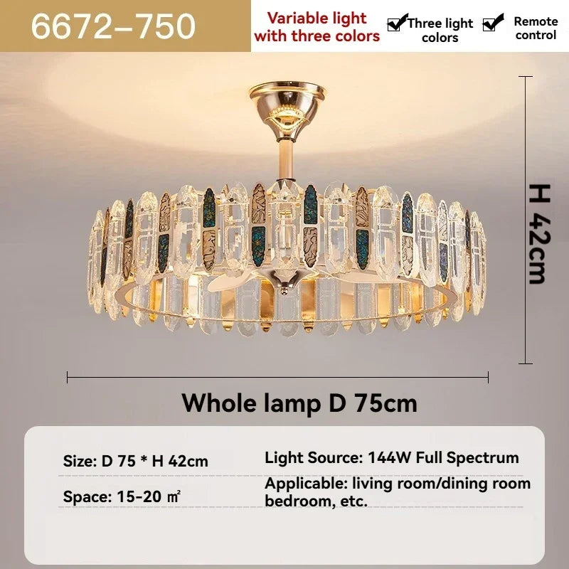 Crystal Ceiling Fan Lamp Modern Living Room Dining Room Remote Integrated Ceiling Fan Light Home Bedroom Study Silent Fan Lights