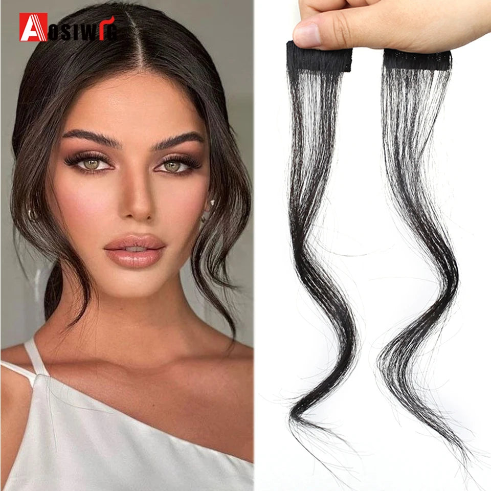2PC Synthesis Bangs Wig Hair Extensions Curly Clip-on Hair Front Side Long Wavy Blone Bangs With Clip Invisible Fringe Fake Hai